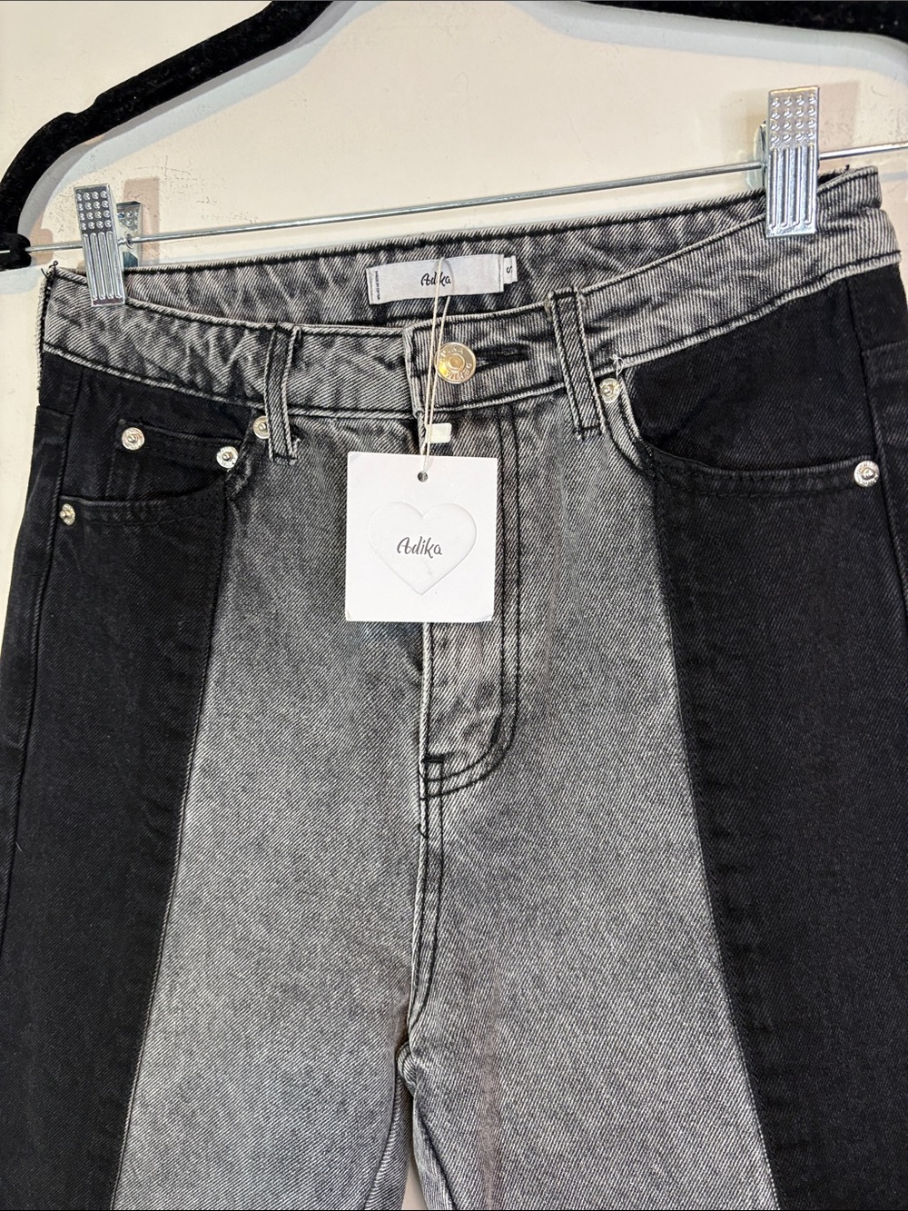 Black + Stone Washed Grey Adika Nori Colorblock Two-Tone Jeans Rocker Whimsigoth